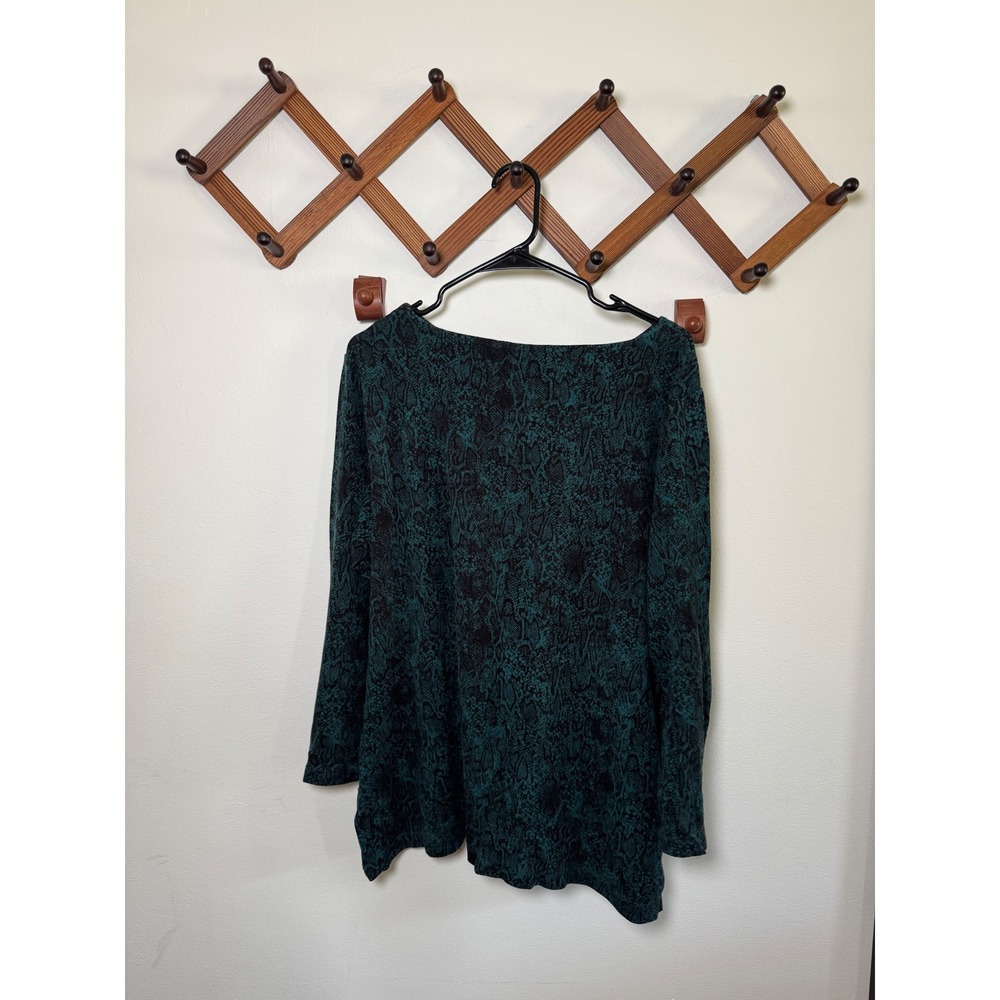 Green Snake Print Goth Grunge Romance Top 2XL or Chicos Size 4 Blouse Teal Black